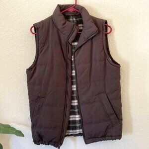 Brown zipper vest lined with plaid flannel inside Women's Size Small